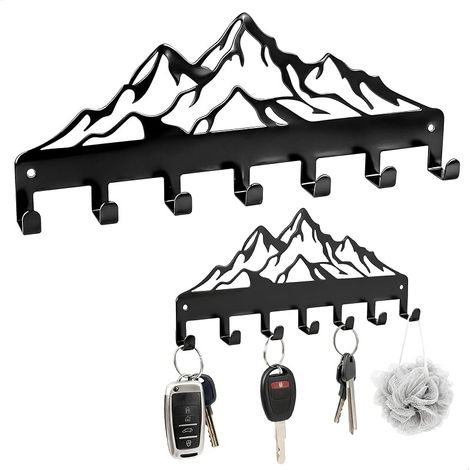 Porte Clé Mural avec 7 Crochets, Accroche Clef Mural en Métal, étagère Sans Perçage Porte Clés Mural Deco, Polyvalent Support Clef Mural Ranger pour Entrée Maisons Salon(Noir,26 10,5cm) (1/5)