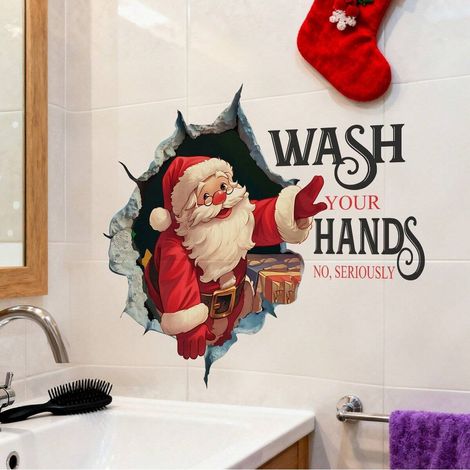 Adesivo da parete con Babbo Natale 3D che sfonda un muro, autoadesivo, decorazione per la casa (32,329 cm), 2 fogli (1/2)