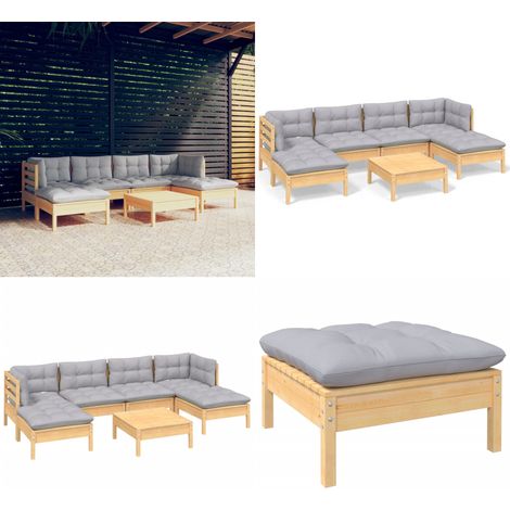 7-tlg. Garten-Lounge-Set mit Grauen Kissen Kiefernholz - Garten Lounge Set - Kiefernholz Möbel - Outdoor Möbel - Loungemöbel - Gartengeräte - Home & Living (1/5)