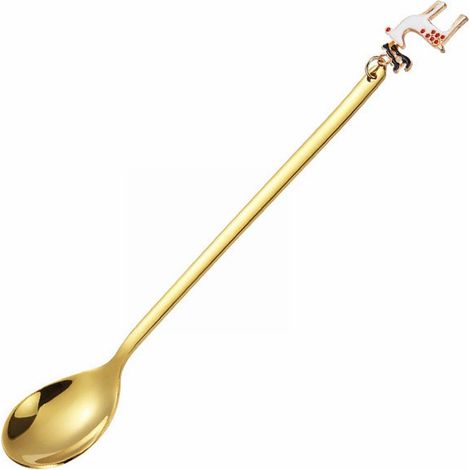 Cuillère À Café - Acier Inoxydable - Style Élan - Poignée Longue - Or Doré - Pour Dessert Ou Thé - 1 Pièce (1/5)