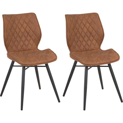 Juego de 2 sillas de comedor tapicería de tela marrón patas negras estilo retro rústico Lisle (1/5)