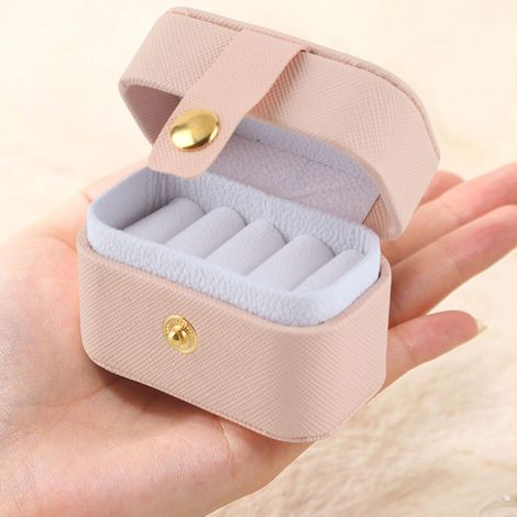 Boîte de Voyage PU Petit Organisateur Bijoux Case Mini Anneaux Bracelets Accessoires Rose - Dimensions 6.5x3.9x4.7cm 31g Cadeau Pratique Portatif (1/5)
