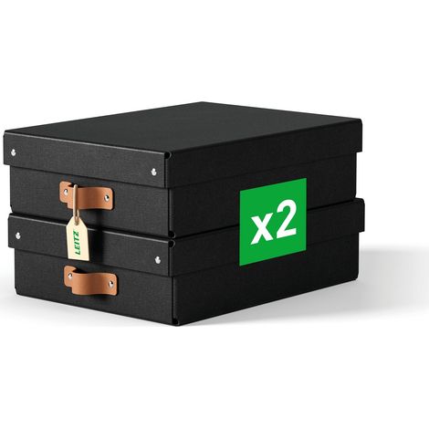 Boîtes de rangement format moyen bas avec couvercle : 2 boîtes solides, boîtes empilables 8L, maison, bureau (27x 37x10cm, noir obsidienne), compatibles avec étagères, meubles cubiques (1/5)