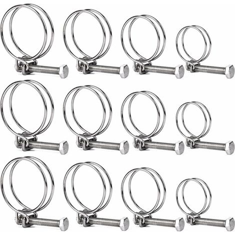 YMYNY Lot de 12 Colliers de Serrage en Acier Inoxydable 304 - Tailles Doubles Réglables (20mm, 25mm, 35mm, 40mm) pour Utilisation dans l'Eau, l'Automobile et le Jardin (1/4)