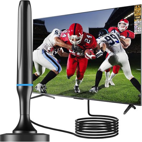 Antenne TV Intérieur TNT HD, Antenne TV Intérieur de Base magnétique - 80km Réception Longue Portée à 360°, Compatible avec Portable 4K 1080P et Tous Les TVs (Bleu) (1/5)