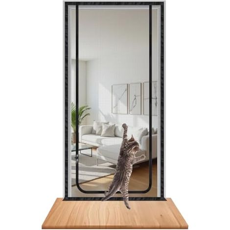 Porte moustiquaire pour chat, résistante aux griffures, avec fermeture éclair bilatérale, 100 cm x 210 cm, idéale pour le salon, la chambre, la cuisine et le balcon. (1/5)