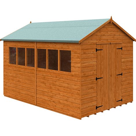 12 x 8 Feet Xl Workshop 12mm Shed - Solid Wood/Softwood/Pine - L355 x W235 x H254.5 cm - Burnt Orange