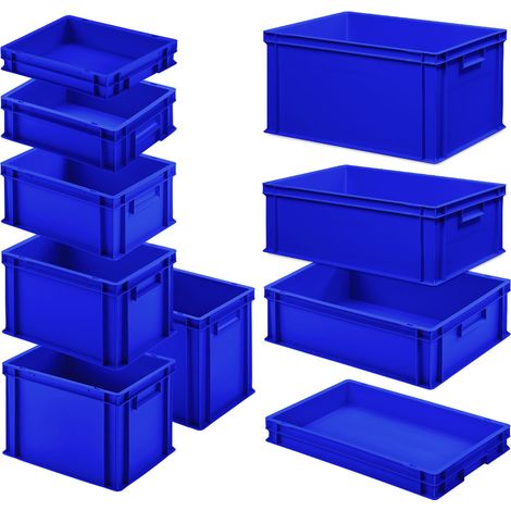 BRB Set mit 10 Eurobehältern in 10 versch. Größen/Höhen, 6x 400x300 / 4x 600x400 mm, blau