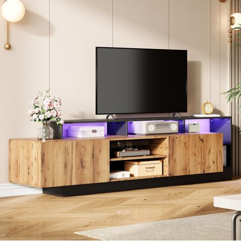 MEUBLIV mueble TV 190 x 40 x 48,5 cm natural y negro – LED y almacenaje abierto (1/5)