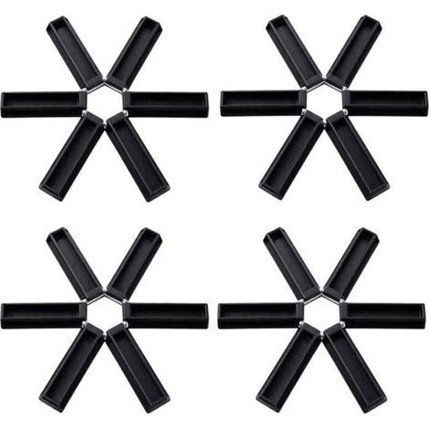 dessous de plat pliable, résistant à la chaleur et ignifuge, noir, lot de 4 (1/5)