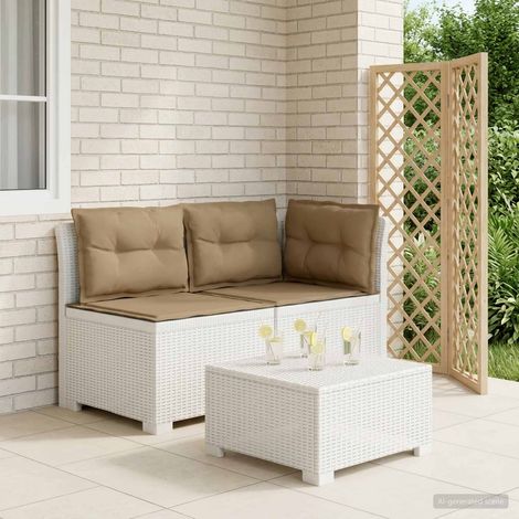 Canapé de Jardin 2 Places Aspect Rotin en Polypropylène Blanc avec Coussins Taupe, 22kg - PANGIVO (1/5)
