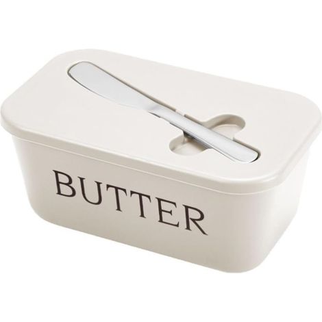 Boîte De Conservation Pour Beurre Et Fromage - PP Alimentaire - 16,7 X 9,7 X 7,4 Cm - Couvercle Étanche - Avec Couteau - Blanc (1/5)