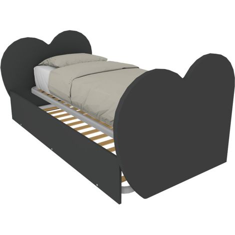 Letto singolo a cuore con secondo letto estraibile - Ideale per camerette - Basalto (1/5)