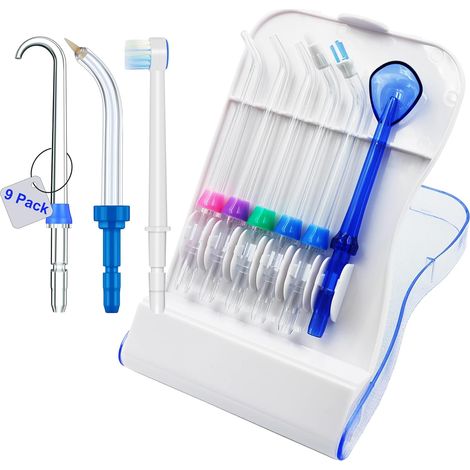 Embouts de rechange compatibles avec hydropulseur, étui de rangement et 9 embouts, compatibles avec Aquarius Water Flosser, WP-660, WP-580, WF-20, WP-662, WP-667CD, WP-100, WP-250 (1/5)