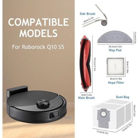 Pièce de rechange pour Roborock Q10 S5 / Q10 S5+ aspirateur robot accessoires, 1 brosse principale, 6 Chiffon, 4 sacs à poussière, 4 filtres, 4 brosses latérales (1/3)