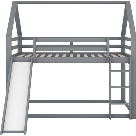 Letto a castello a casetta con scivolo 206x253x188 cm, con scala reversibile, in legno di pino e MDF, grigio (1/5)