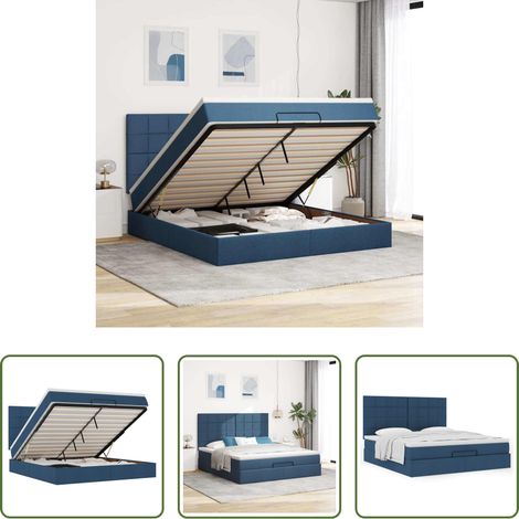 vidaXL Rangement sous le lit - Cadre de lit ottoman avec matelas bleu 180x200 cm tissu (1/5)
