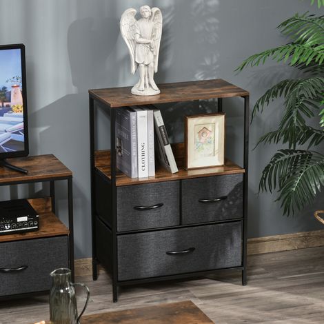 Commode multifonctionnelle avec 3 tiroirs pliables en tissu. Meuble de salon et de chambre. 58 x 29 x 81,5 cm. Gris foncé.