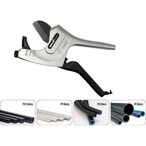 Coupe-tubes, cisailles à tuyaux, pince coupante pour tuyaux en plastique de 3 à 63 mm (PVC, PP, polyuréthane, PE), coupe-tuyaux PTFE professionnel (1/5)