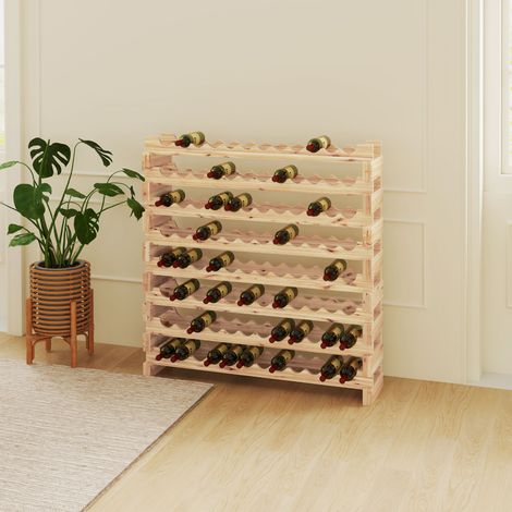 Scaffale Portabottiglie in Legno di Abete, Cantinetta Portabottiglie con 8 Ripiani per 96 Bottiglie e Peso Massimo 100 kg, 114x28x113.5 cm, Legno Naturale (1/5)