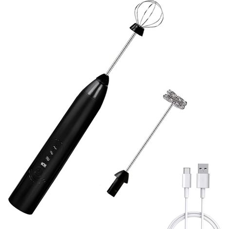 Fouet Électrique Rechargeable - Fouet À Lait - 3 Vitesses - 2 Fouets En Acier Inoxydable - Pour Café Latte Cappuccino - 1 Pièce (1/5)