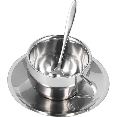 Edelstahl-Kaffeebecher-Set, doppelwandige Isolierbecher mit Löffel, Set für heiße und kalte Getränke (1/5)