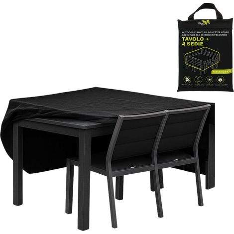 Telo impermeabile per copertura di 1 Tavolo e 4 Sedie - mis.165x140x90 cm - Telo in tessuto 210D ideale per proteggere i Tavoli da polvere, pioggia e raggi UV - Nero (1/5)