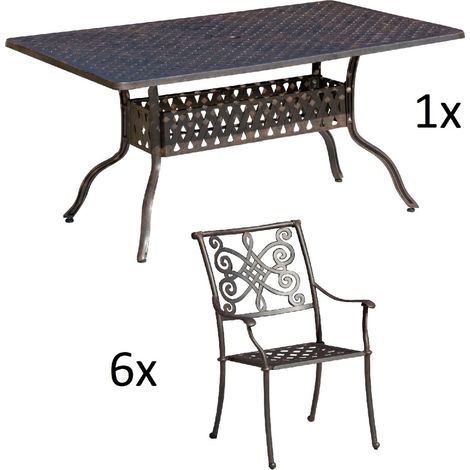 Inko 7-teilige Sitzgruppe Alu-Guss bronze Tisch 120x80x74 cm cm mit 6 Sesseln Tisch 120x80 cm mit 6x Sessel Nexus (1/2)