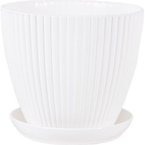 Flower pot with white tray, 998cm, 1 flower pot made of thickened plastic resin with vertical stripes