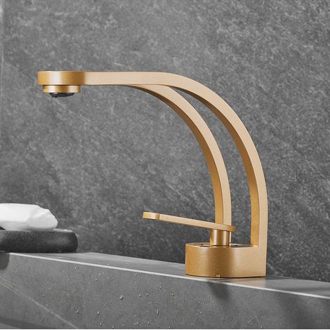 Modern Creative Design Bathroom Faucet, Black Sink Faucet, Bathroom Mixer Tap Single Hole Sink Faucet, Brass (Gold) (1/5)