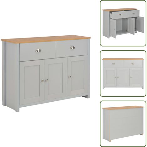 The Living Store Aparador gris 112x35x81 cm - Aparador con compartimentos