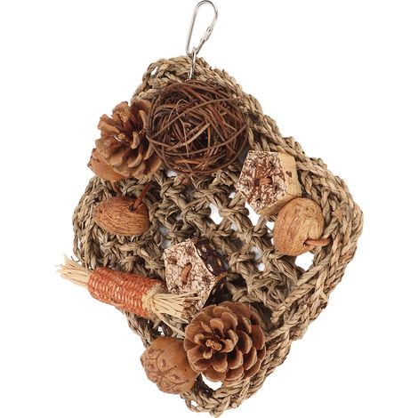 Filet d'escalade pour oiseaux, boule de rotin, pomme de pin, épis de maïs, noix, paille, corde, filet tissé pour perroquet, accessoires pour cage à perroquet