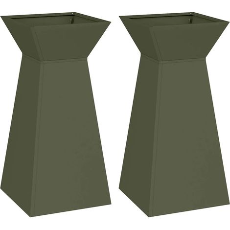 Set di 2 fioriere a colonna dal design contemporaneo da esterno 35 x 35 x 73 cm in materiale durevole oliva 020052403