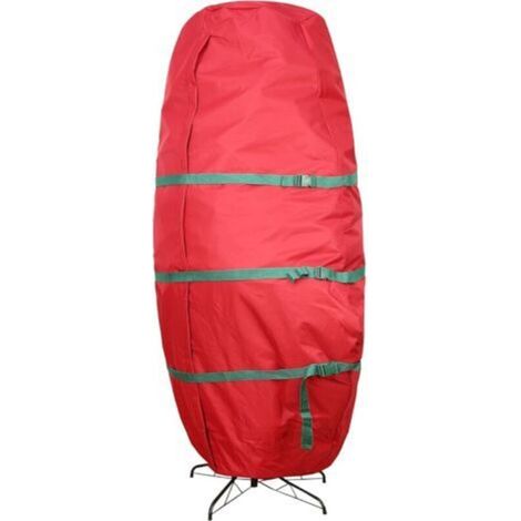Sac de rangement vertical pour sapin de Noël en toile rouge durable avec une fermeture éclair élégante et des poignées robustes(76x152cm) (1/5)