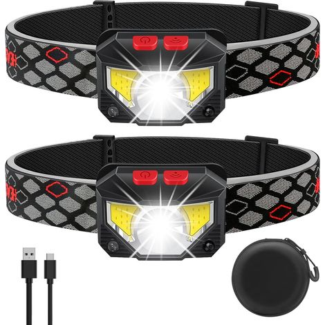MINKUROW Wiederaufladbare LED-Stirnlampe, 800 Lumen Superhell mit Rot-Weiß-Licht, 2er-Pack Wasserdichte Stirnlampe mit Bewegungssensor, 8 Modi für Outdoor-Camping, Radfahren, Laufen, Angeln [Energiekl (1/5)
