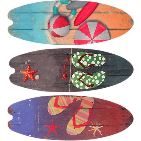 Décoration murale de planches de surf de couleurs assorties, compatible avec une utilisation intérieure, avec 3 panneaux en bois. (1/5)