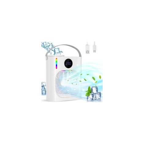 Nannigr Climatiseur Mobile, Climatiseur Portable Silencieux 900ML, 4 en 1 Refroidisseur d'Air, USB Mini Air Climatiseur Ventilateur, 3 Vitesses, 2 Modes de Brumisation, Mini Climatiseur pour Chambre