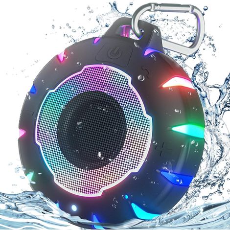Enceinte Bluetooth Étanche IPX7 - Pour Douche Piscine Plage Kayak - Portable avec Crochet Clip - Son Clair et Lumières LED - 1 Pièce