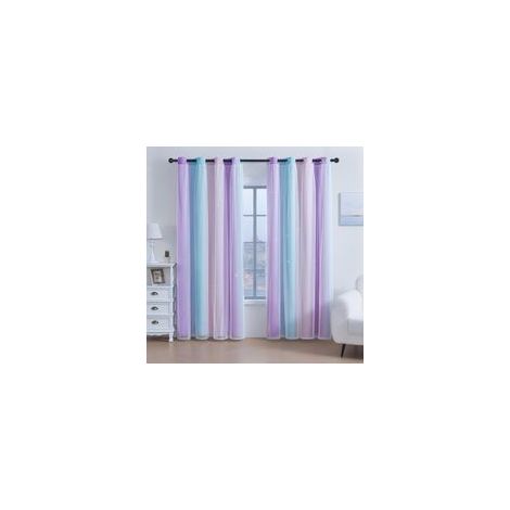 Rideaux Occultants Arc en Ciel Bleu Violet Rose 132x160 cm Lot de 2 pour Chambre d'Enfant, Motif Etoiles, Œillets