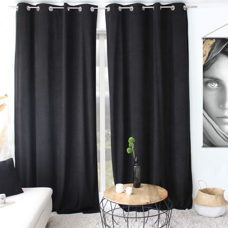 Rideau tamisant en velours Noir 140x260 cm (1/3)