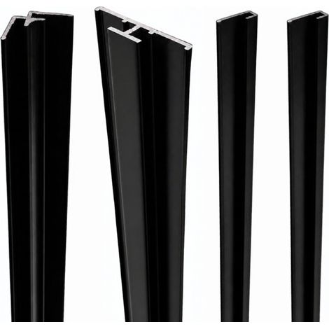 Kit 4 Profilés Aluminium Dibond 3 mm - 2 Finitions + Angle + Extension - 210 cm - Laqué Noir Mat - Habillage Mural Salle de Bain & Cuisine - Homewell (1/4)