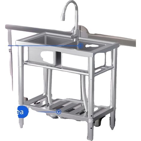 Évier de cuisine, construction en acier inoxydable, robinets d'eau flexibles, Argent (1/2)