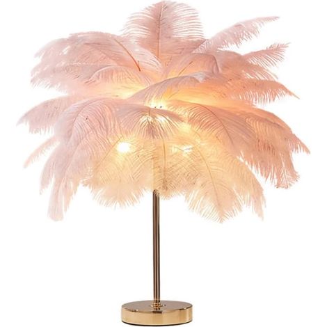 BelleRise - Lampe de table rose ornée de plumes d'autruche, lampe de chevet avec abat-jour pour salon, chambre, maison (rose) (1/5)