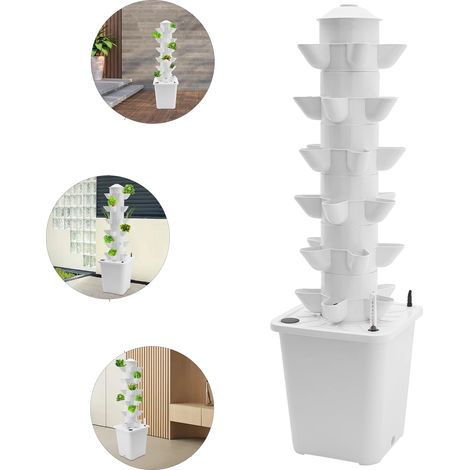 Tour hydroponique, 30 trous de plantation, système de culture vertical, BLANC (1/2)
