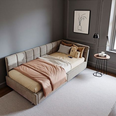 Lit gigogne - Schlafsofa 90x200 - Graues Samt - Integrierte LED - USB-Anschluss - Holz & Metall (1/5)