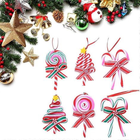 Lot de 6 décorations de Noël en forme de cannes de Noël géantes, sucettes à suspendre (1/4)