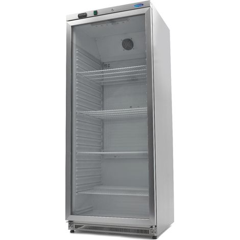 Réfrigérateur professionnel 600L inox avec porte vitrée 4 étagères réglables et refroidissement ventilé - Maxima