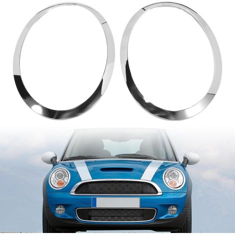 Applicable 2 Pièces Anneaux de Garniture de Phare de Rechange Pour BMW MINI COOPER R55 R56 R57 R58 R59 2007-2015, Avant Phares Cadre, Gauche Droite Anneau De Phare Lunette Garniture Surround Couvertur