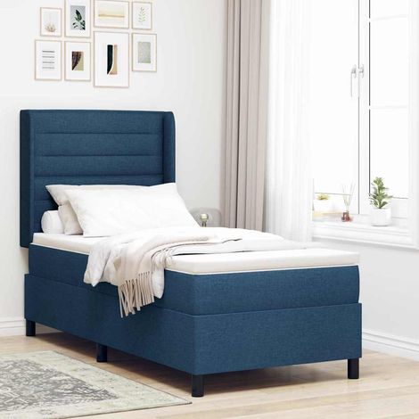 LED Boxspringbett mit Matratze Blau 90 x 190 cm Stoff
