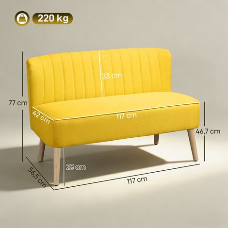 Canape 2 places rembourrage doux revetement facile d'entretien 117 x 56,5 x 77 cm jaune (1/5)